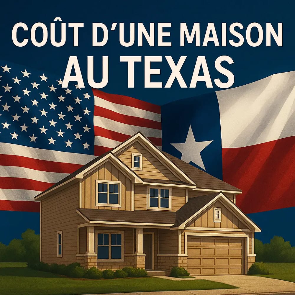 Guia Cost House Texas ilustrado com as bandeiras americana e texana, simbolizando a construção econômica nos EUA
