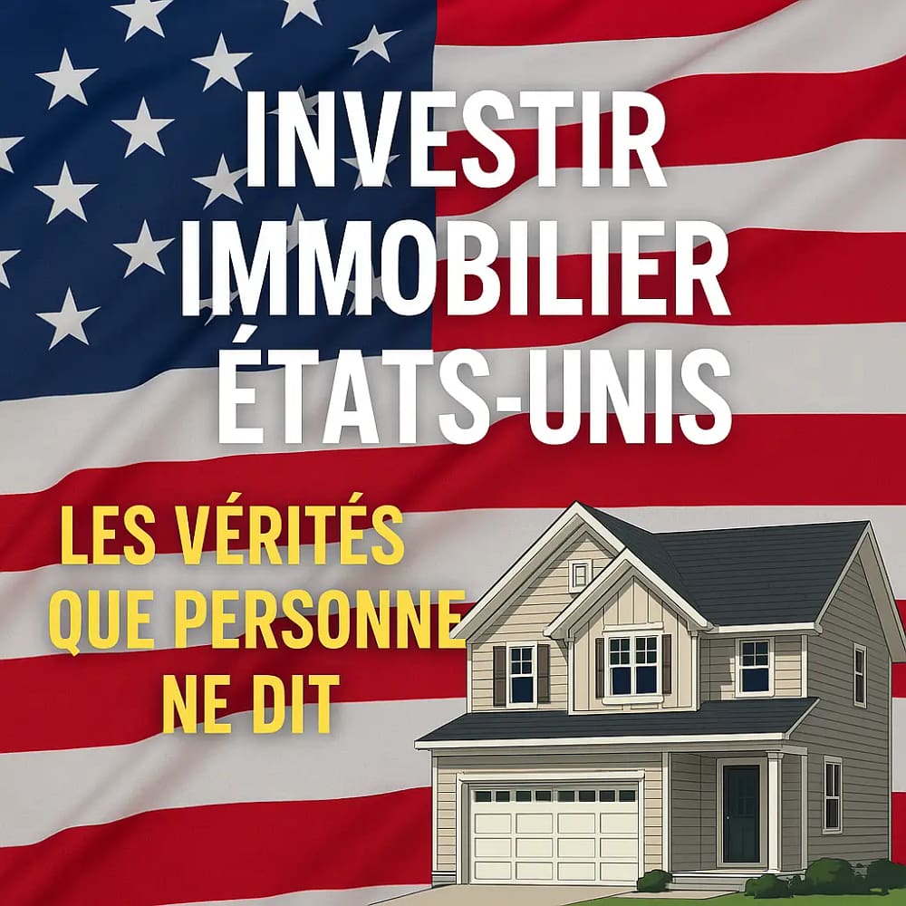Investimento imobiliário nos Estados Unidos - casa moderna com bandeira americana ao fundo, representando oportunidades de compra e investimento.