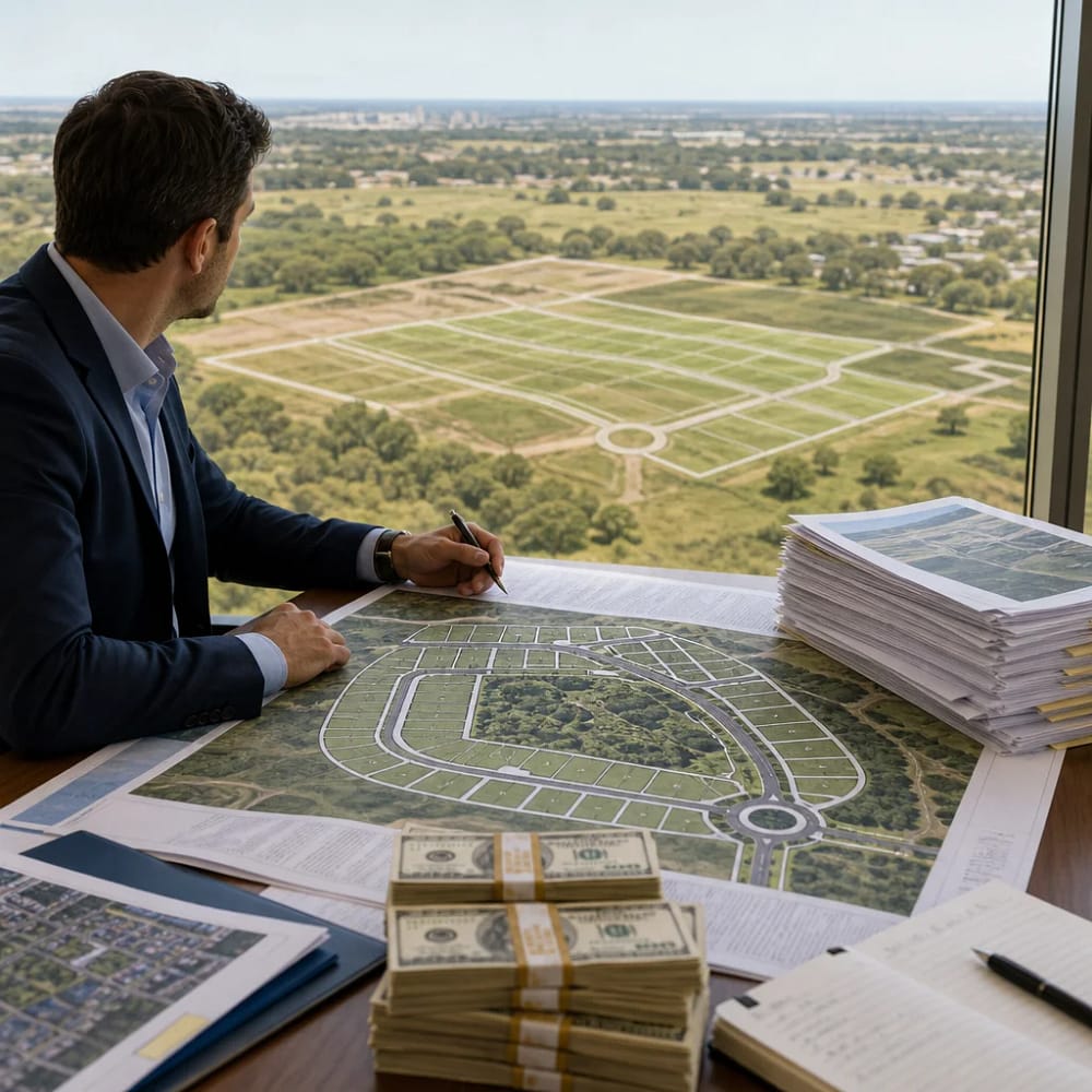 Investisseur évaluant un terrain en pré-aménagement