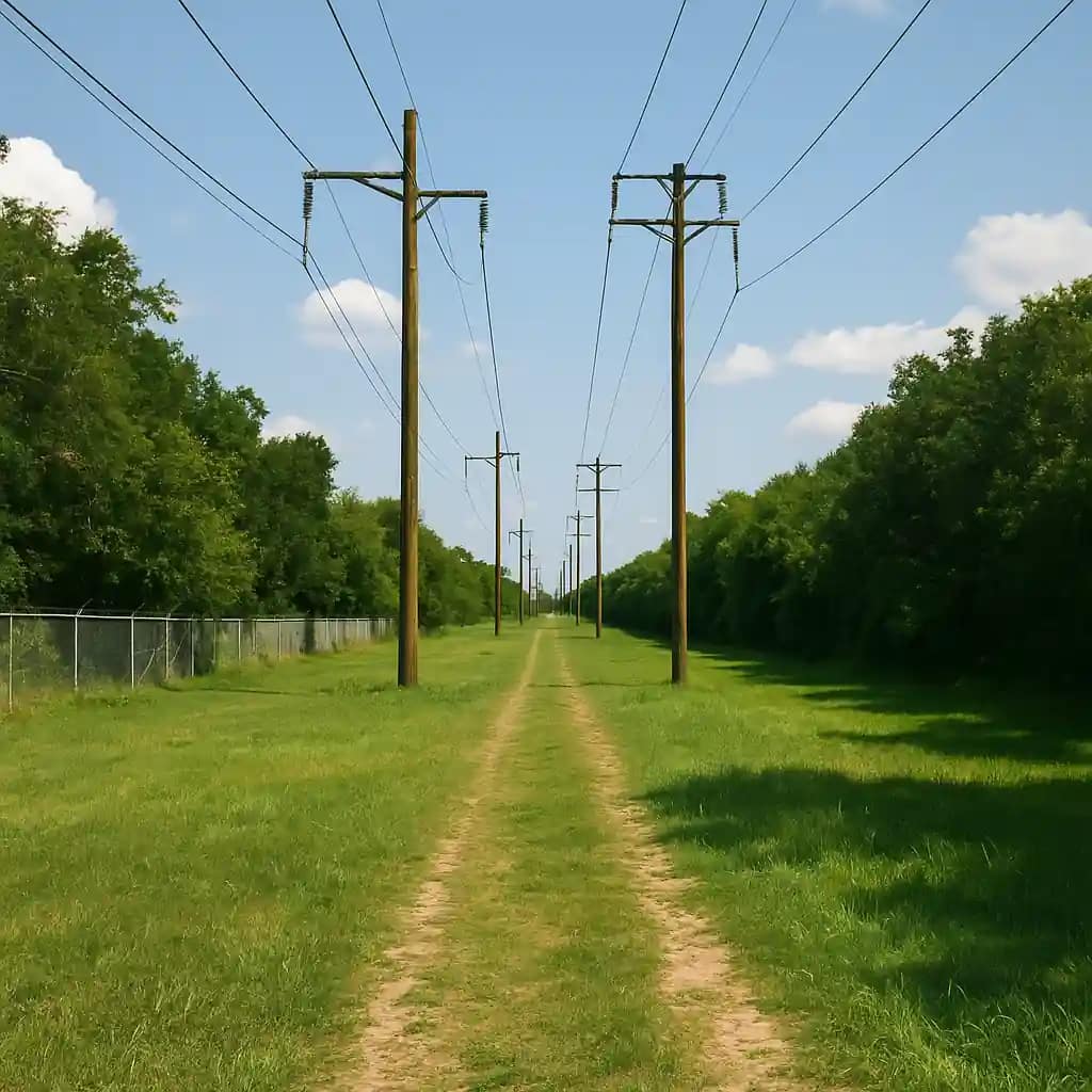 foto de uma servidão de utilidade pública com linhas de energia e faixa de acesso mantida