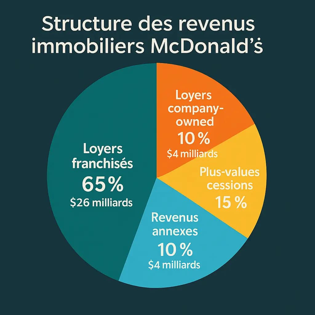 Estrutura de renda de propriedade do McDonald's em infográfico: aluguéis de franquia, propriedade da empresa, ganhos de capital e renda auxiliar