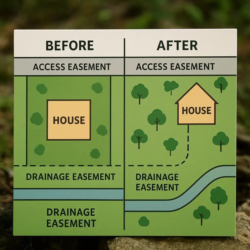 Diagrama de otimização do layout antes/depois (acesso e drenagem)