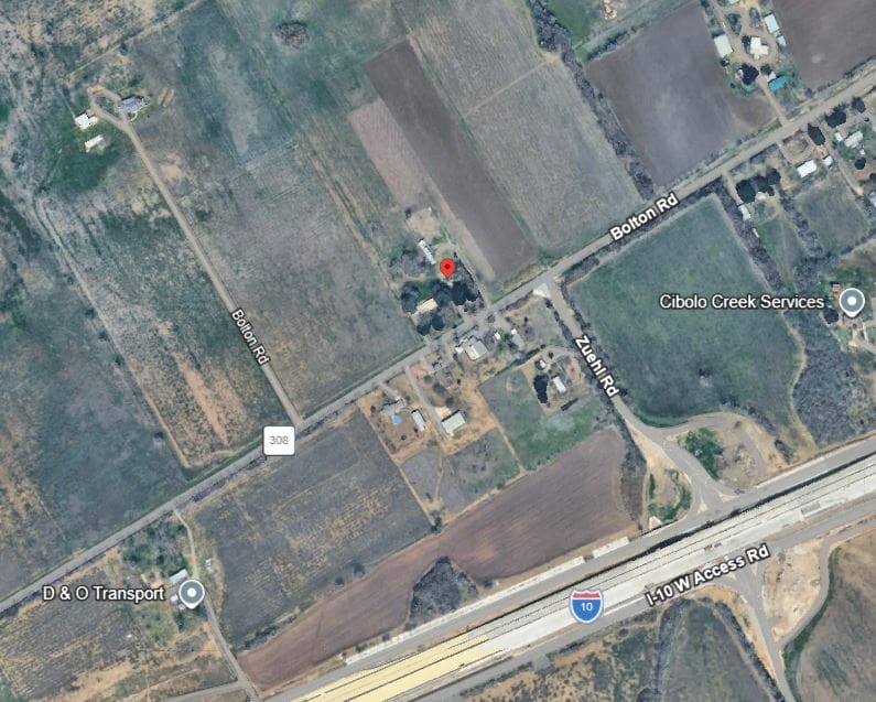 Vue satellite du terrain du Portfolio 22 à Cibolo, Texas, le long de Bolton Rd et de l'autoroute I-10